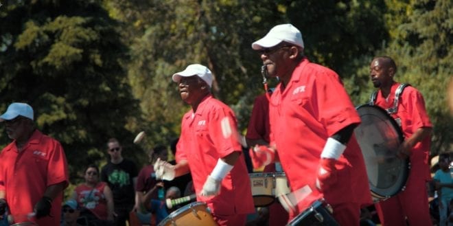 Drum corps performs