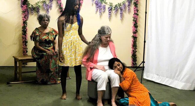 A rehearsal of Roshni's play, Yatra: A Journey to Truth, Light and Life